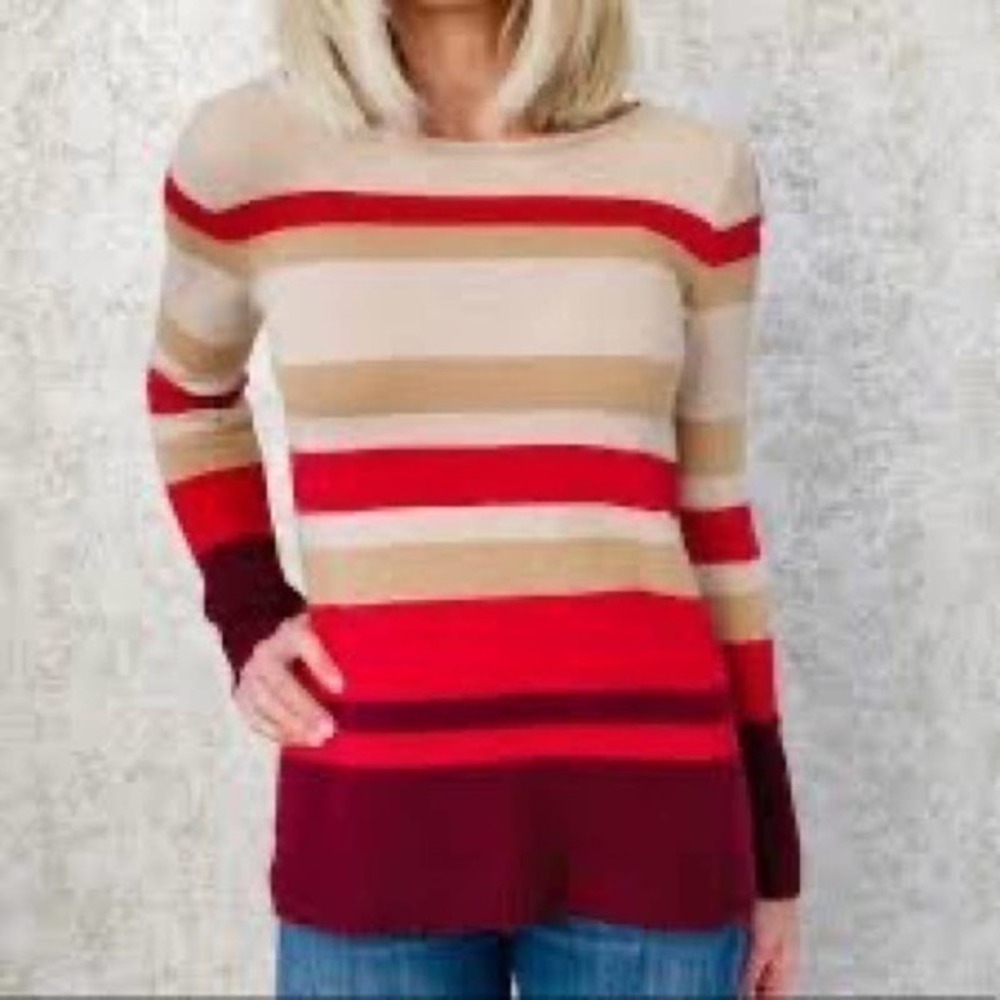 Athleta 100% cashmere lodge sweater chianti striped pullover cozy warm size XS